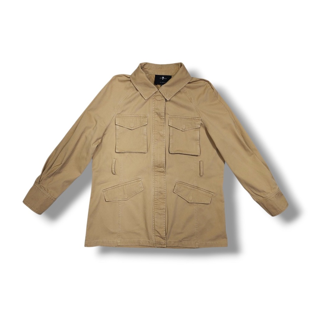 7 For All Mankind Military Utility Full Zip Snap Buttons Brown Jacket Women's M